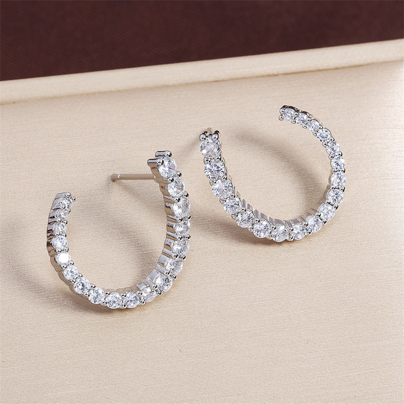 Women's C-shaped Stud Earrings With Rhinestones Fashion Zircon Simple Earrings